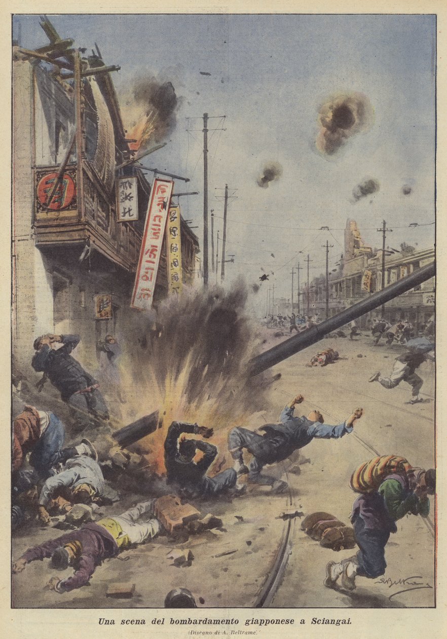 A Scene from the Japanese Bombing of Shanghai by Achille Beltrame