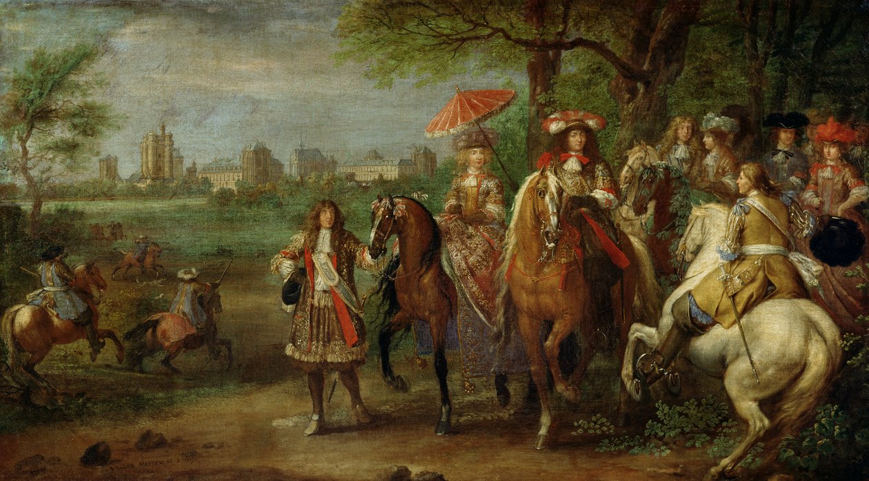 View of the Chateau de Vincennes with Louis XIV and Maria Theresa of Austria, 1669 by Adam Frans van der Meulen