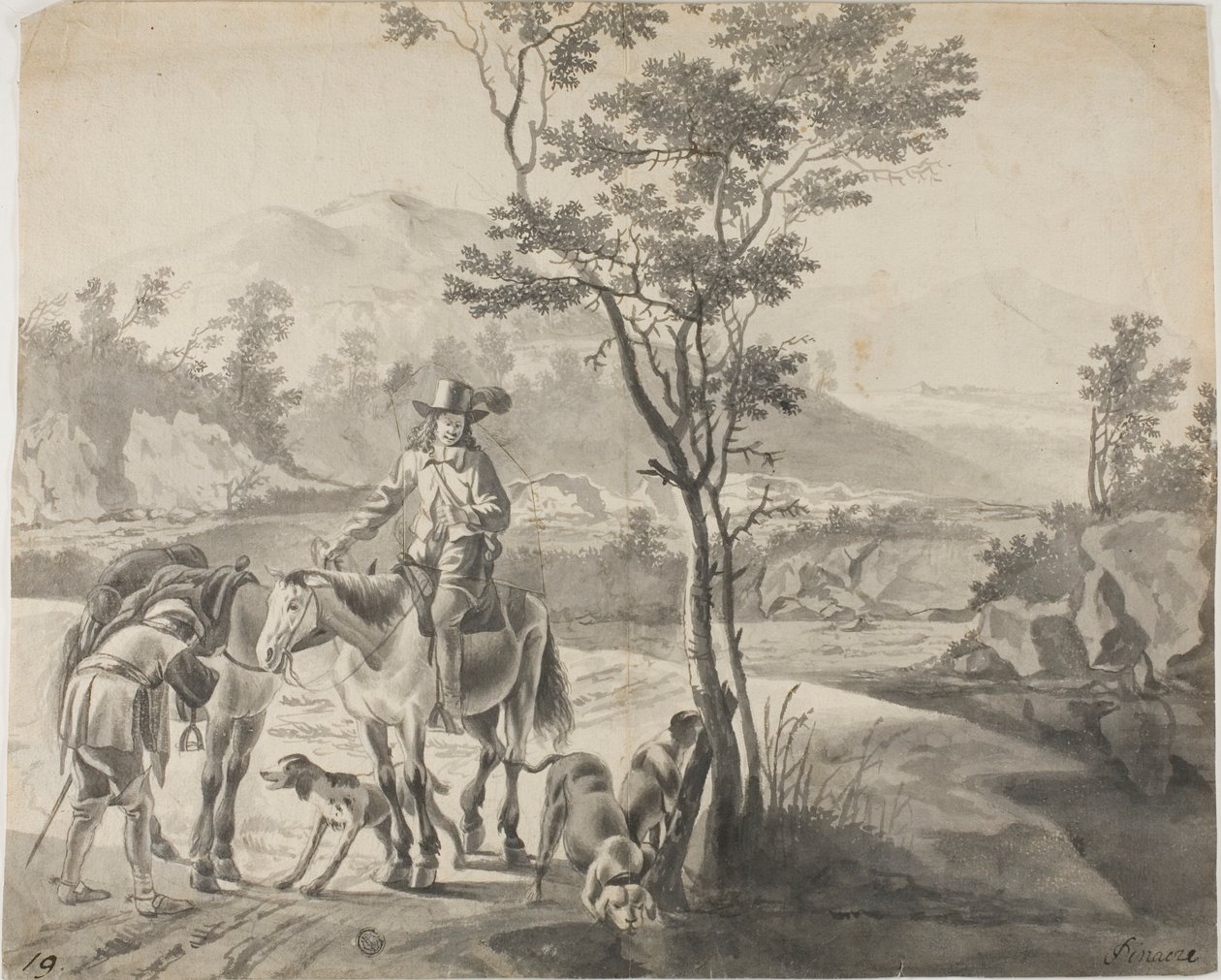 Riders and Dogs in Rocky Landscape by Adam Pynacker