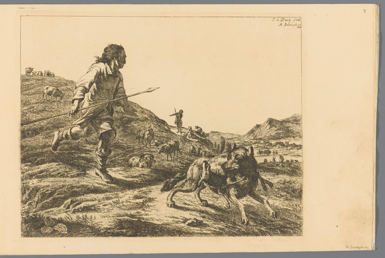 Shepherd Chasing a Wolf by Adam von Bartsch