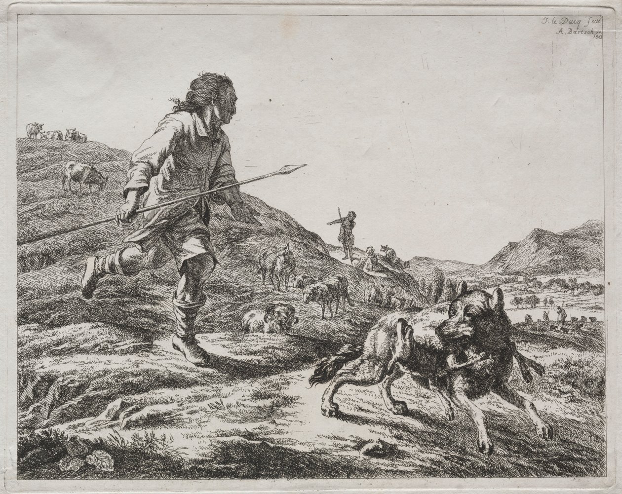 Shepherd Chasing a Wolf by Adam von Bartsch