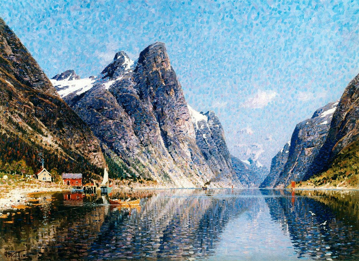 A Norwegian Fjord Scene by Adelsteen Normann