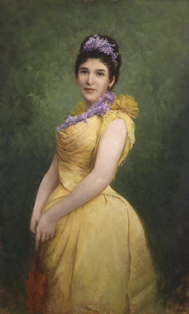 Lady in Yellow Dress and Lilac in Her Hair by Adolf Echtler