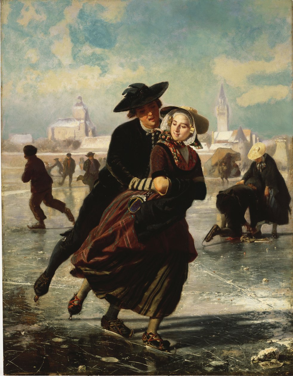 Lovers Skating by Adolf Alexander Dillens