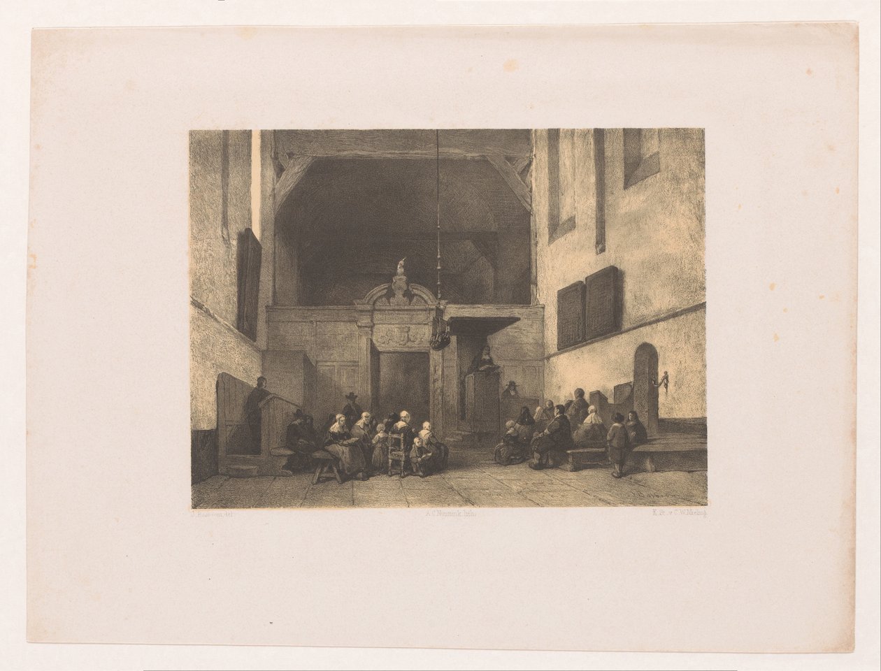 Church Interior with Figures by Adolf Carel Nunnink
