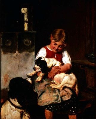 Young Girl with Puppy by Adolf Eberle