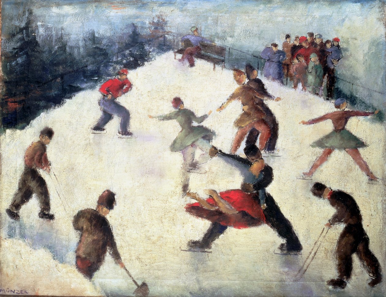Winter Skating Scene c.1920 by Adolf Munzer