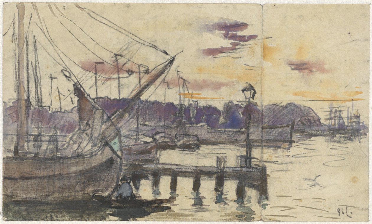 Quay with Ships by Adolf le Comte