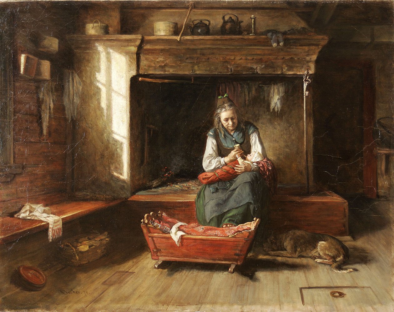 Little One Being Fed by Adolf von Becker