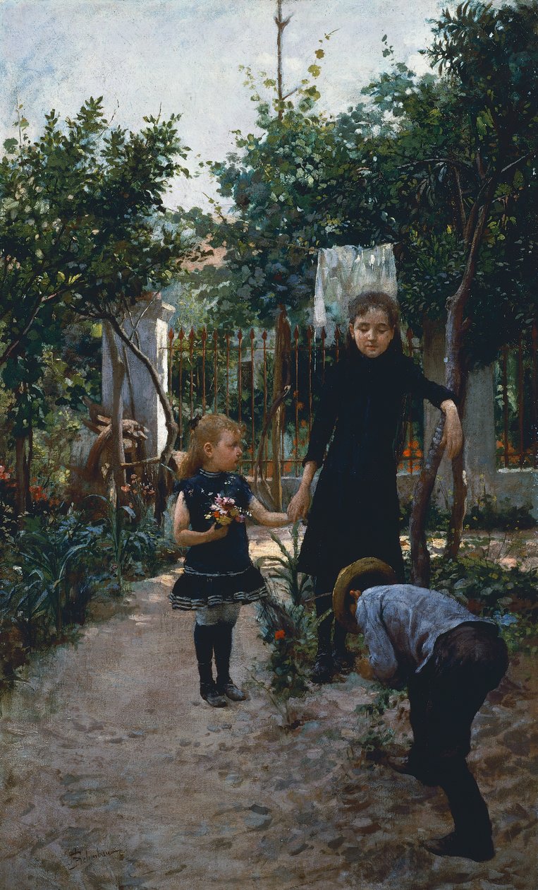 Children in garden by Adolfo Belimbau