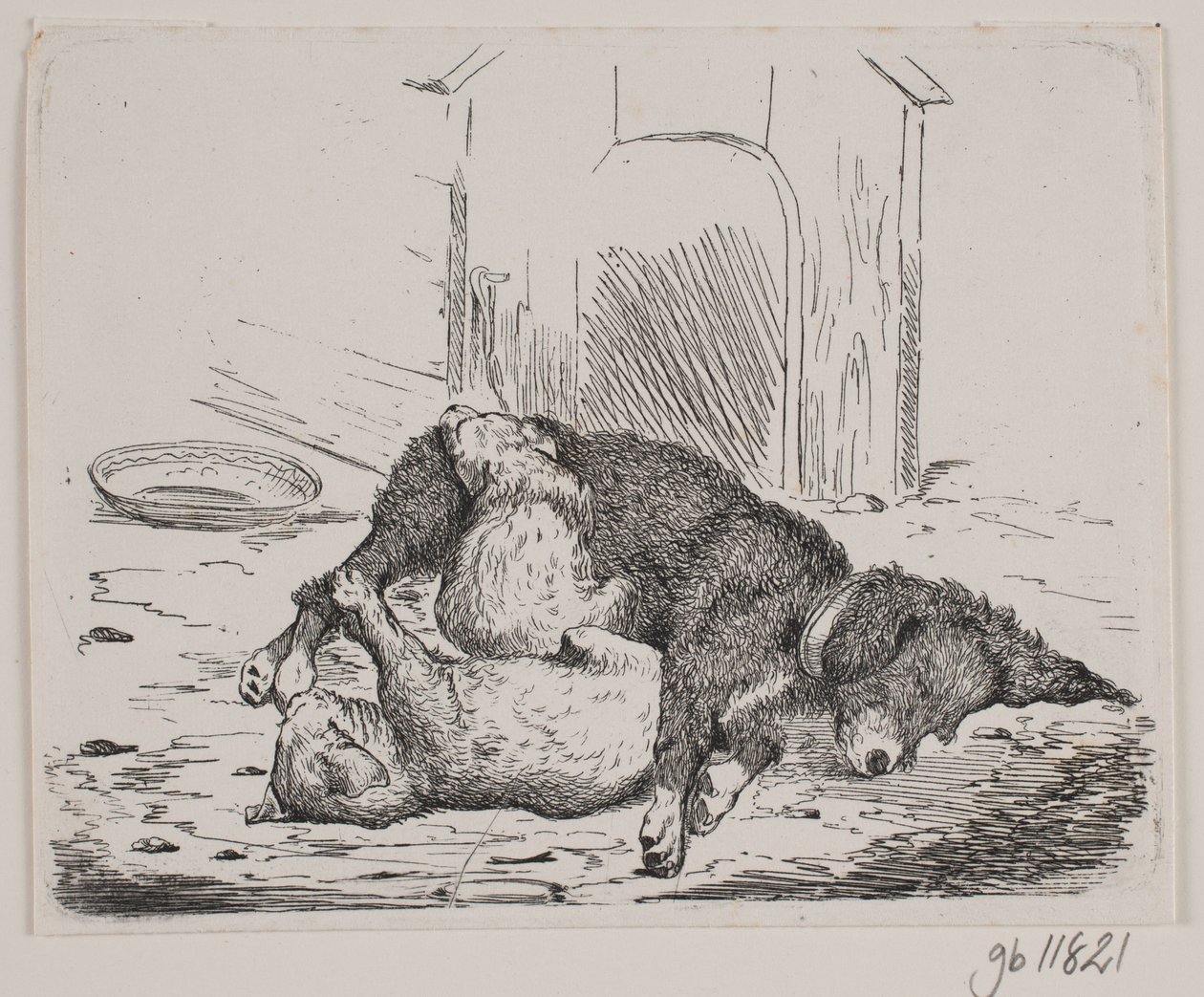 Chained Dog with Puppy by Johan Adolph Kittendorff