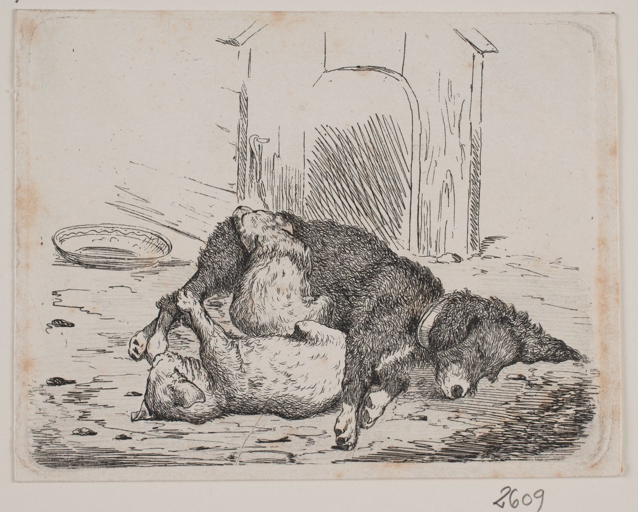 Chained Dog with Puppy by Johan Adolph Kittendorff