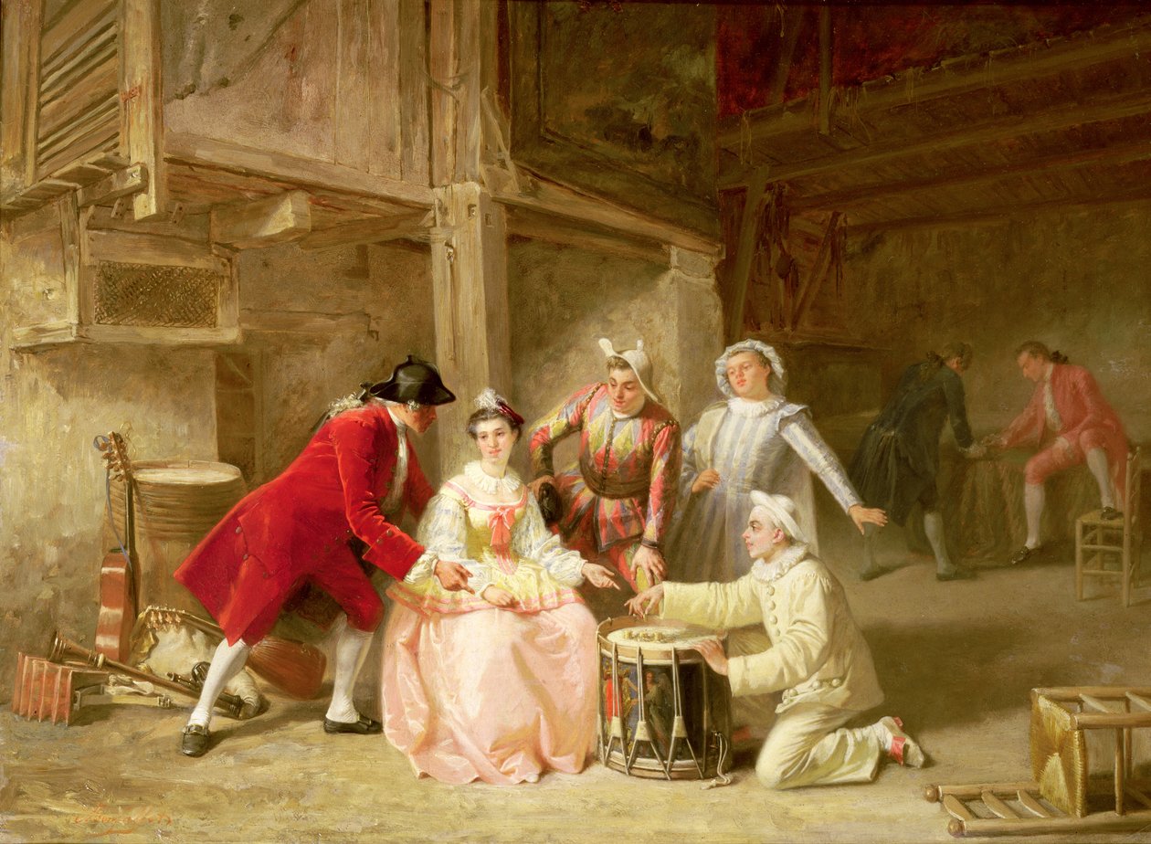 Group of Musician Actors Gambling by Adolphe Francois Monfallet