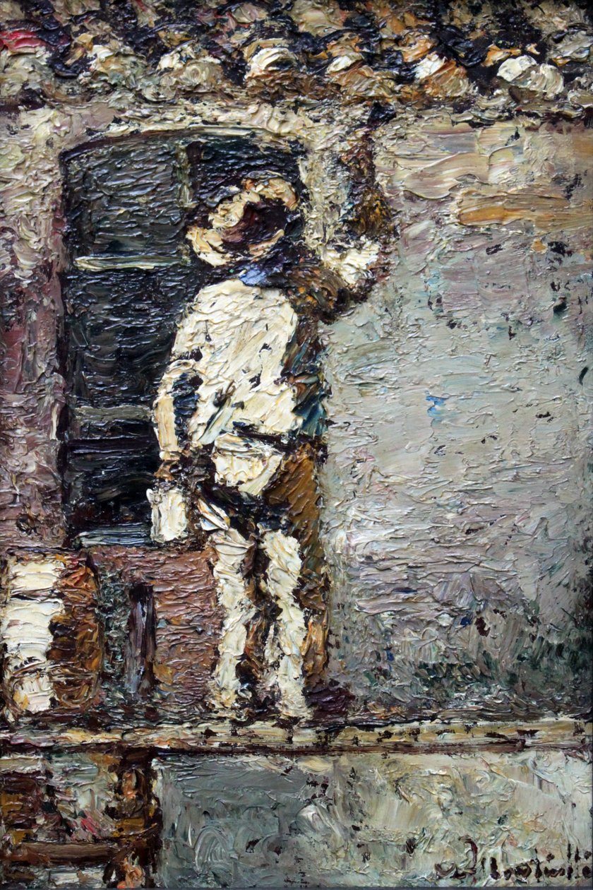 A Painter at Work on a House Wall by Adolphe Joseph Thomas Monticelli