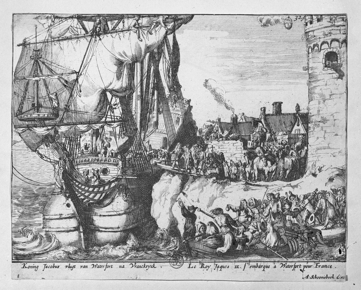 King James Leaves Ireland after Defeat at the Battle of the Boyne by Adriaan Schoonebeek