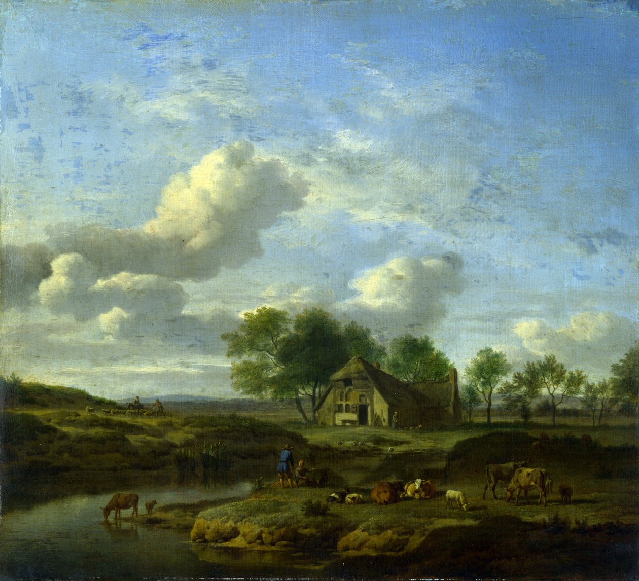 A Landscape with a Farmhouse by a Stream by Adriaen van de Velde