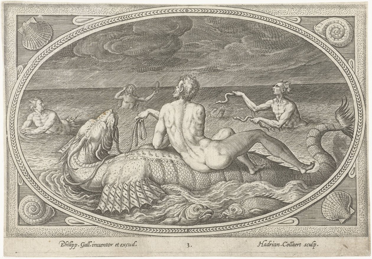 Acis on a Fish Sea Gods (series title) by Adriaen Collaert