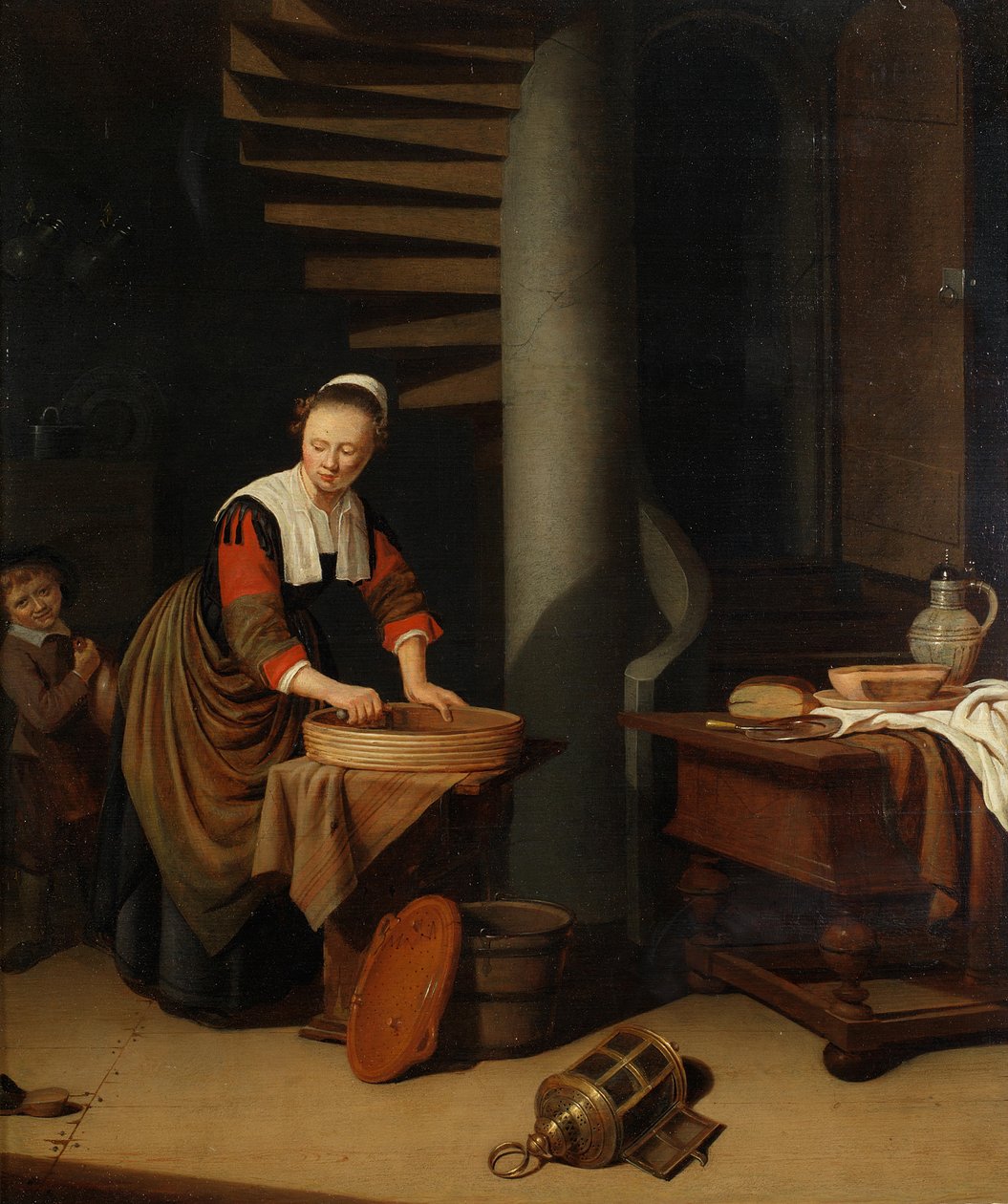 A Kitchenmaid Ironing by Adriaen van Gaesbeeck