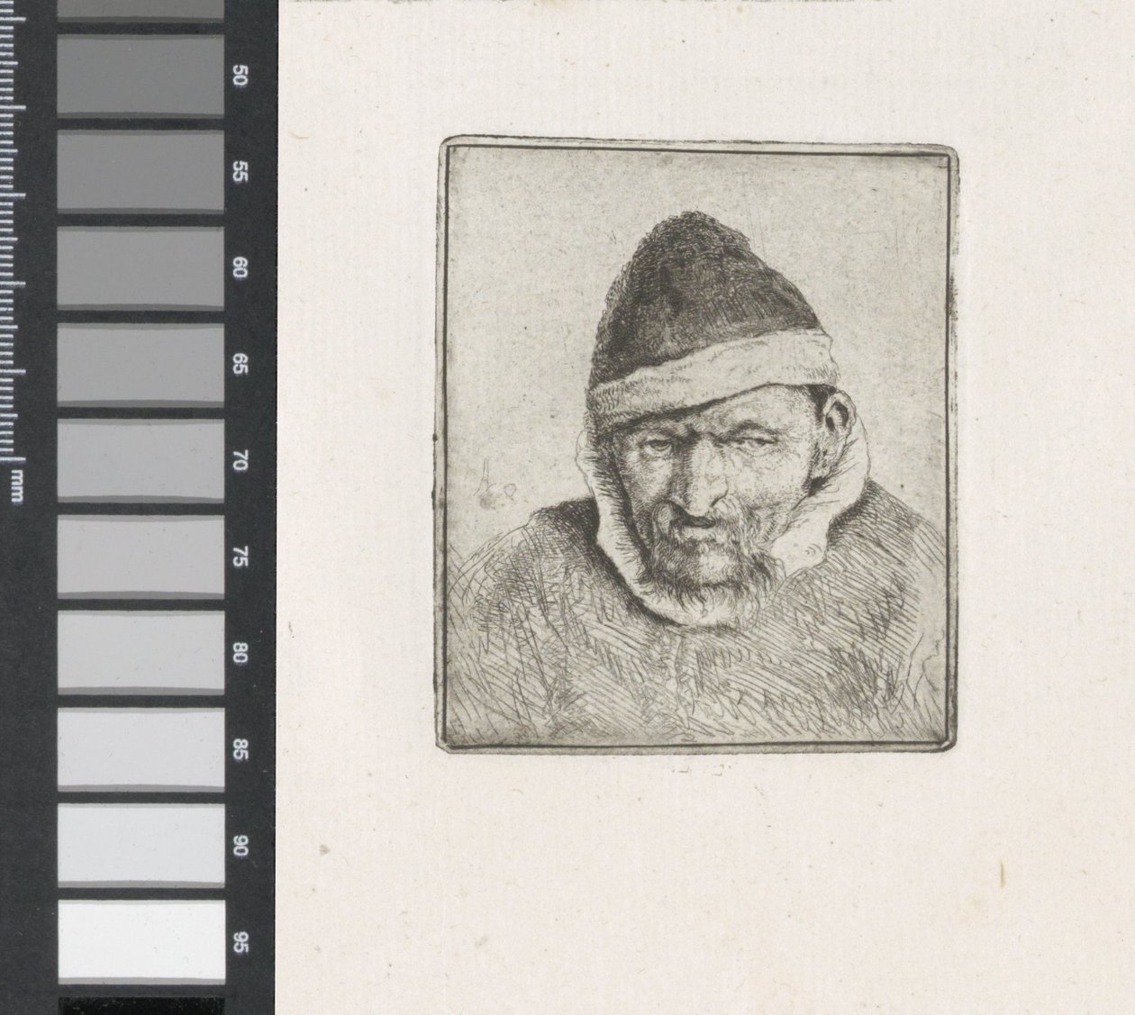 Bust of a peasant with fur hat by Adriaen van Ostade