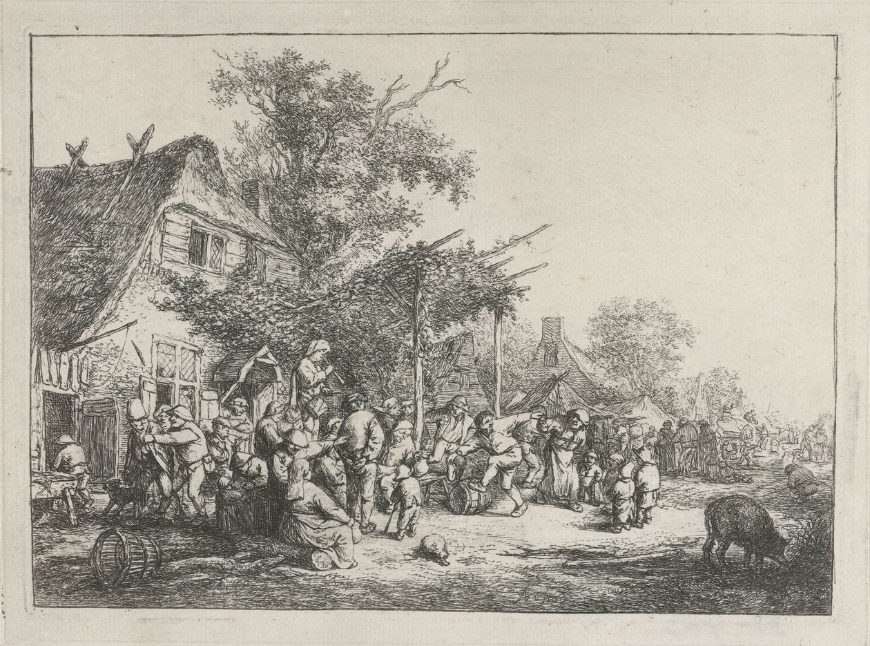 Dancing Peasants in Front of an Inn by Adriaen van Ostade