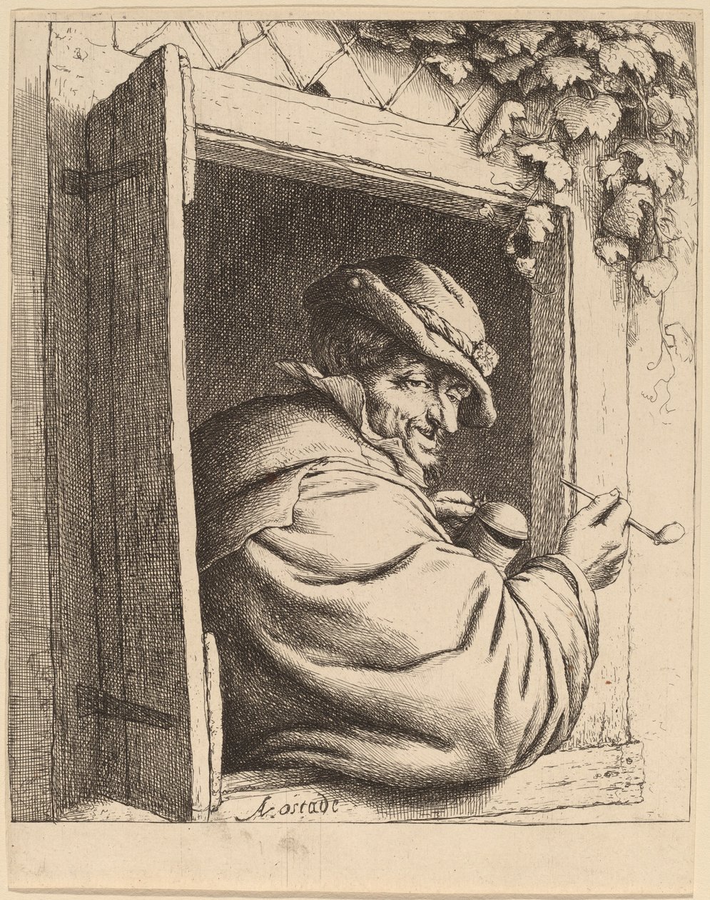 Smoker at a Window by Adriaen van Ostade