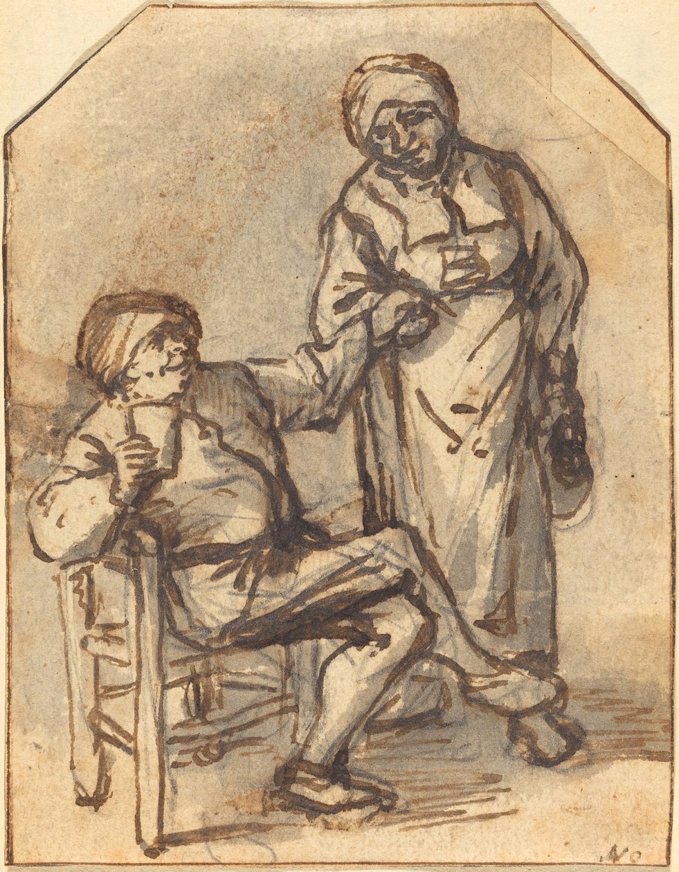 Two Peasants Drinking by Adriaen van Ostade