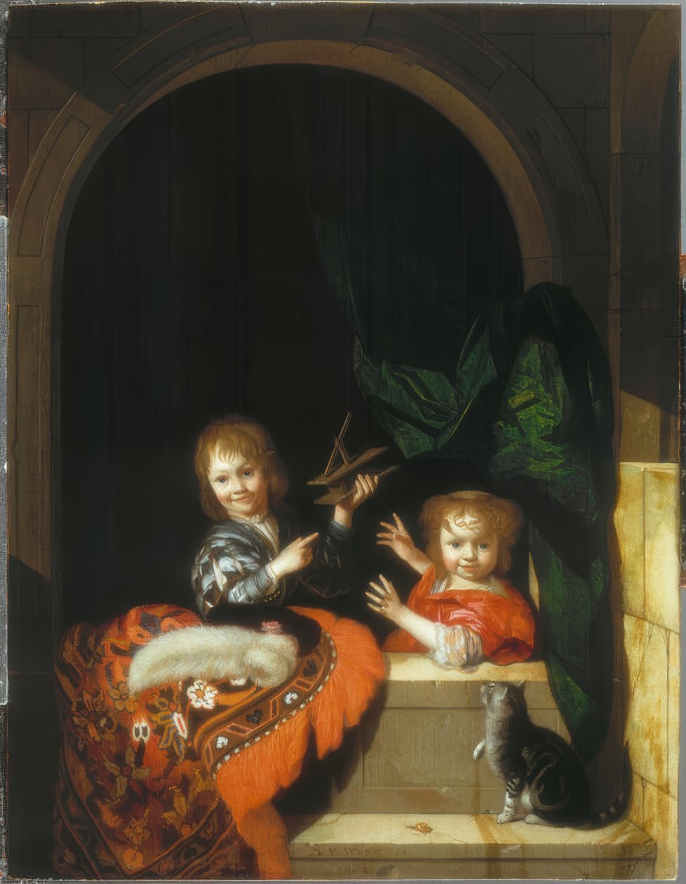 Two Children with a Mousetrap by Adriaen van der Werff