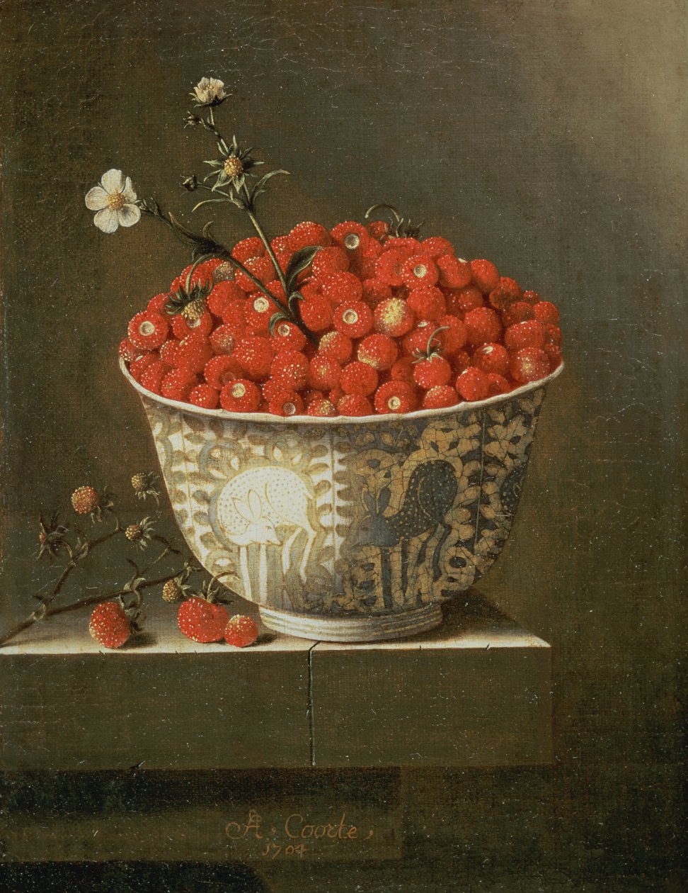 Still Life with Wild Strawberries in a Chinese Bowl by Adrian Coorte