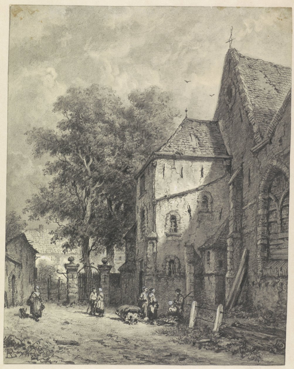 View near a Church by Adrianus Eversen