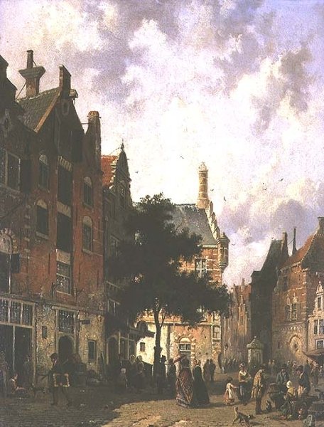 Street Scene in Holland by Adrianus Eversen