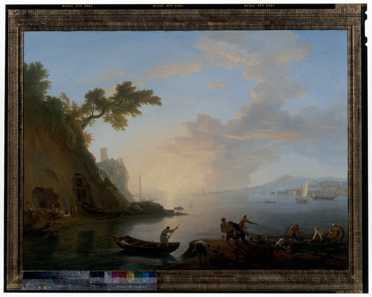 Neapolitan Coast with Fishermen at Sunrise by Adrien Manglard