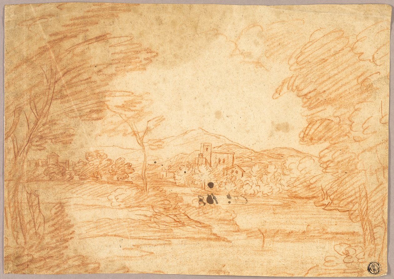 River Landscape with Buildings by Adrien Manglard