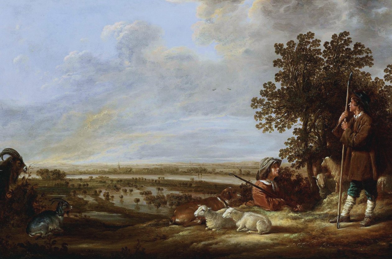 Landscape with Two Shepherds and Their Animals by Aelbert Cuyp