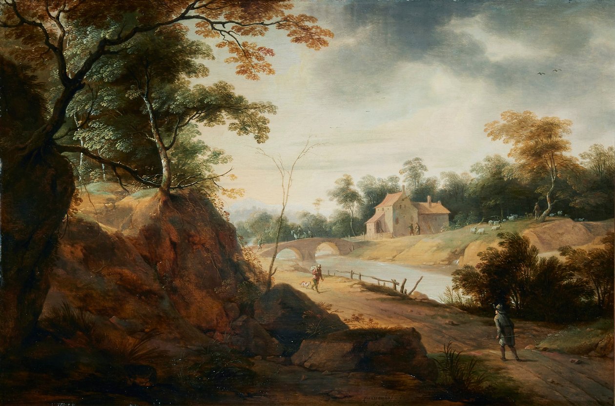 Landscape with Travelers by Aert Jansz Marienhof