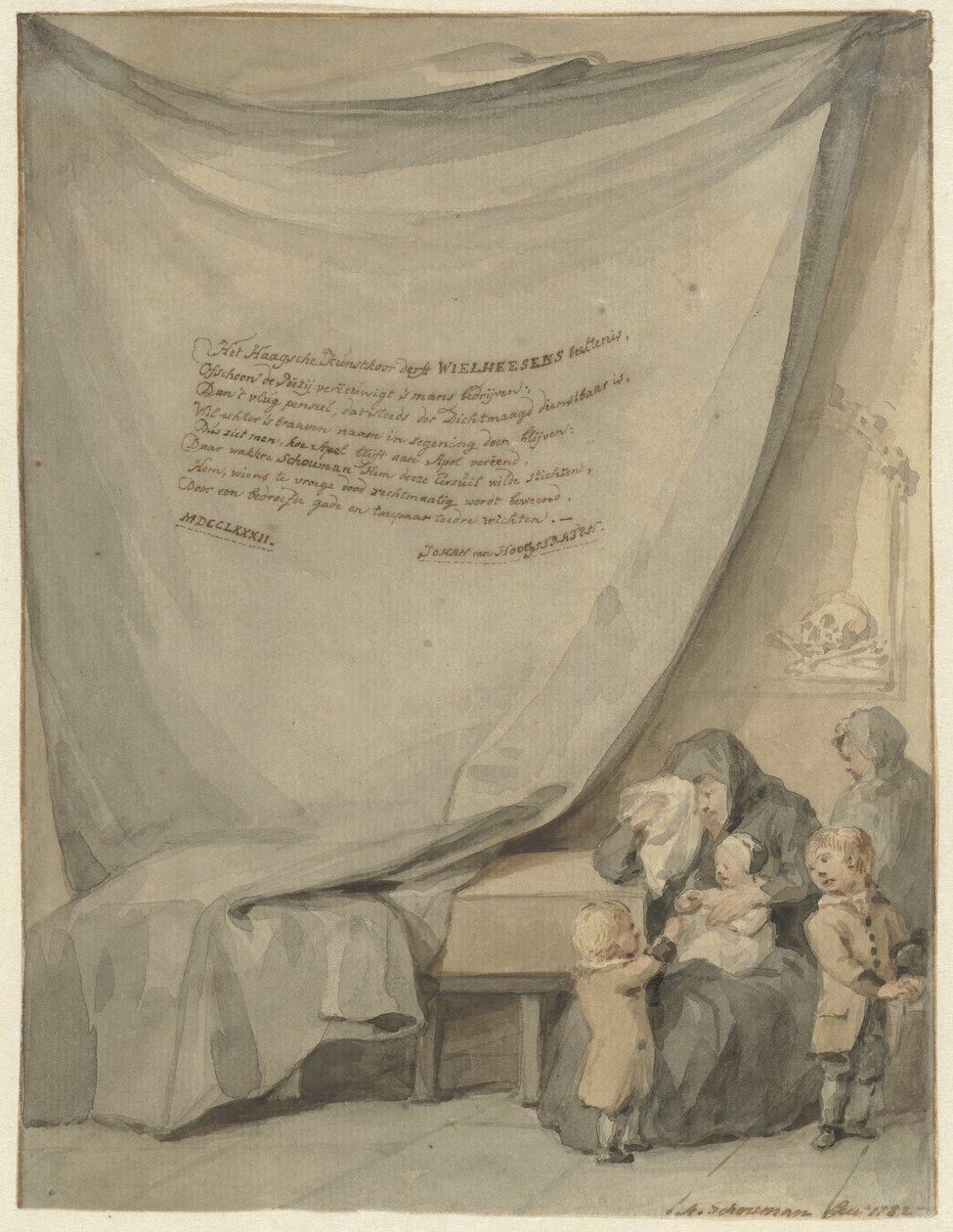 Widow with Four Children by a Coffin by Aert Schouman