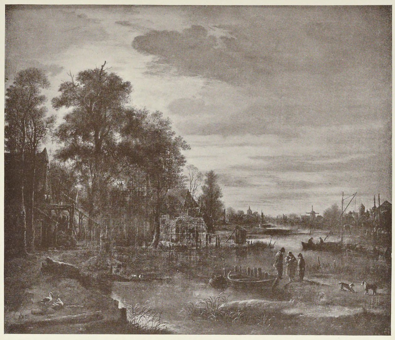 Moonlight River Landscape with Figures by Aert van der Neer