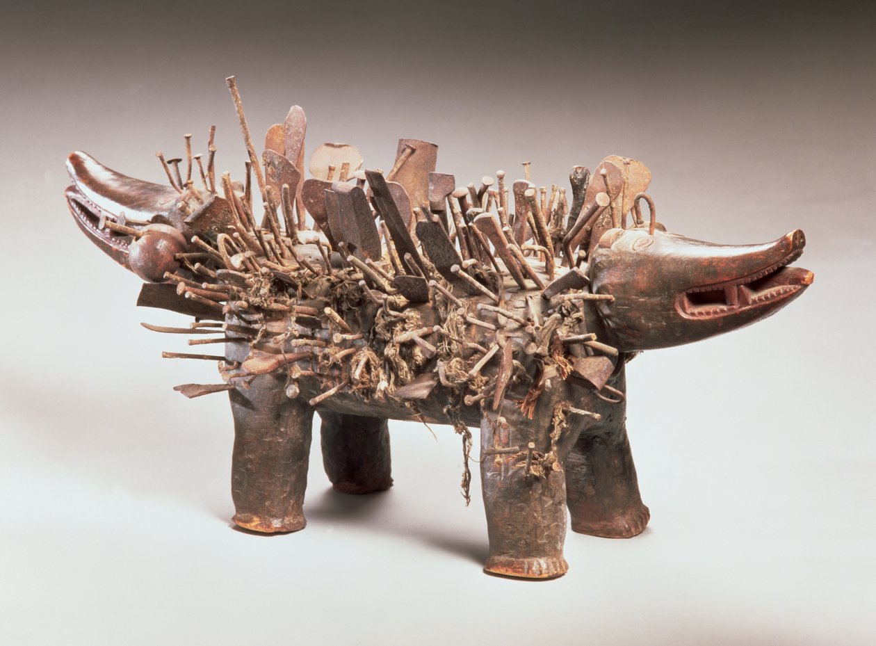 Kongo nkisi nkondi in the form of a two-headed dog, Kozo, from Cabinda by African