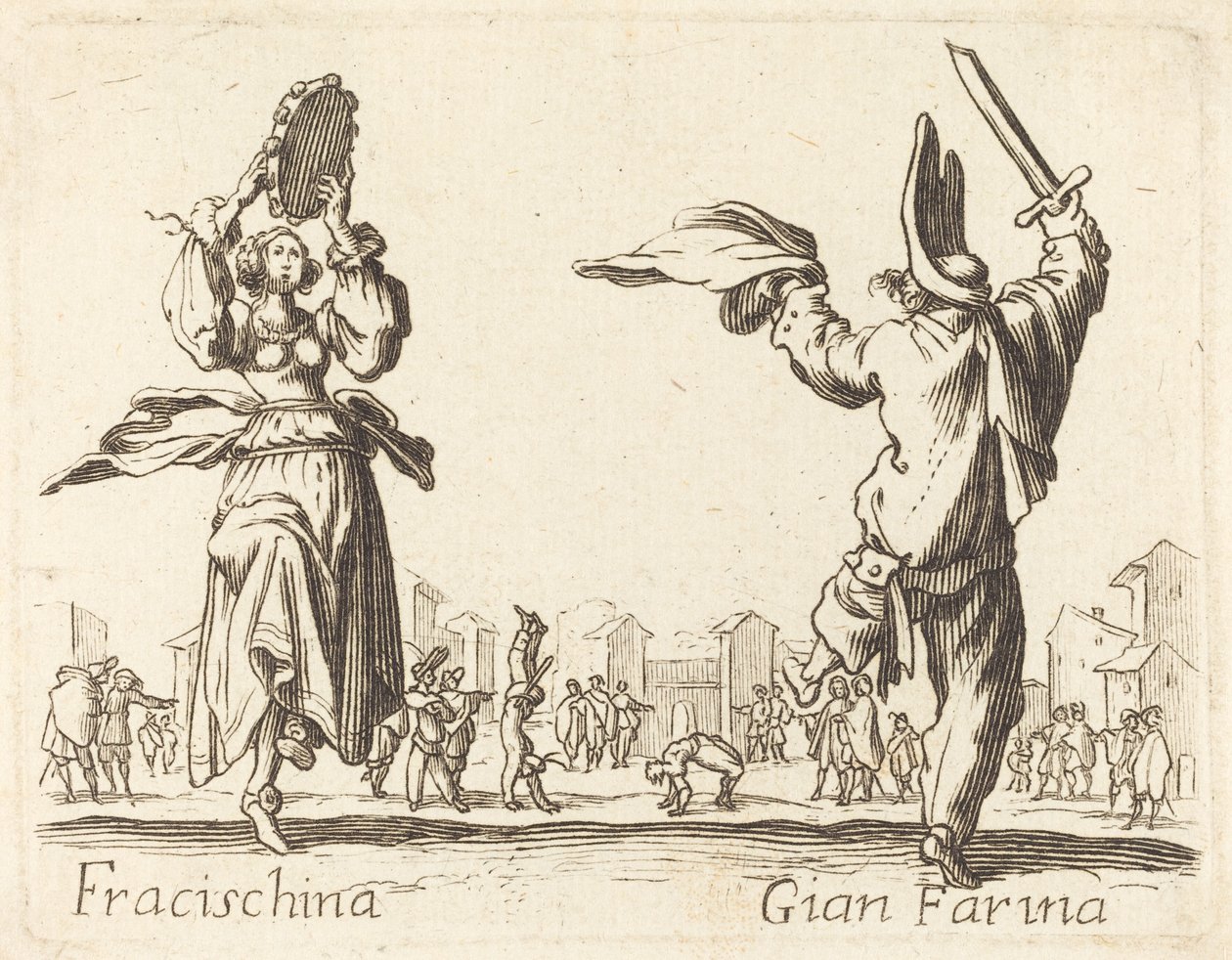 Fracischina and Gian Farina by After Jacques Callot