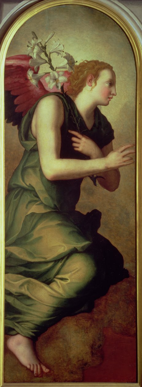 The Archangel Gabriel, left hand panel of an Annunciation (detail) by Agnolo Bronzino