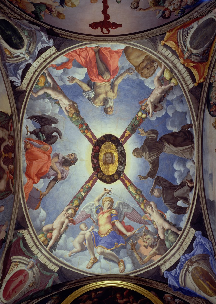 The Ceiling of the Chapel of Eleonora of Toledo Depicting St. Michael Archangel Conquering Satan; St. John the Evangelist; St. Jerome; and St. Francis Receiving the Stigmata, 1555 by Agnolo Bronzino