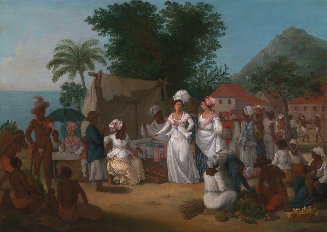 A Linen Market with a Linen-Stall and Vegetable Seller in the West Indies by Agostino Brunias