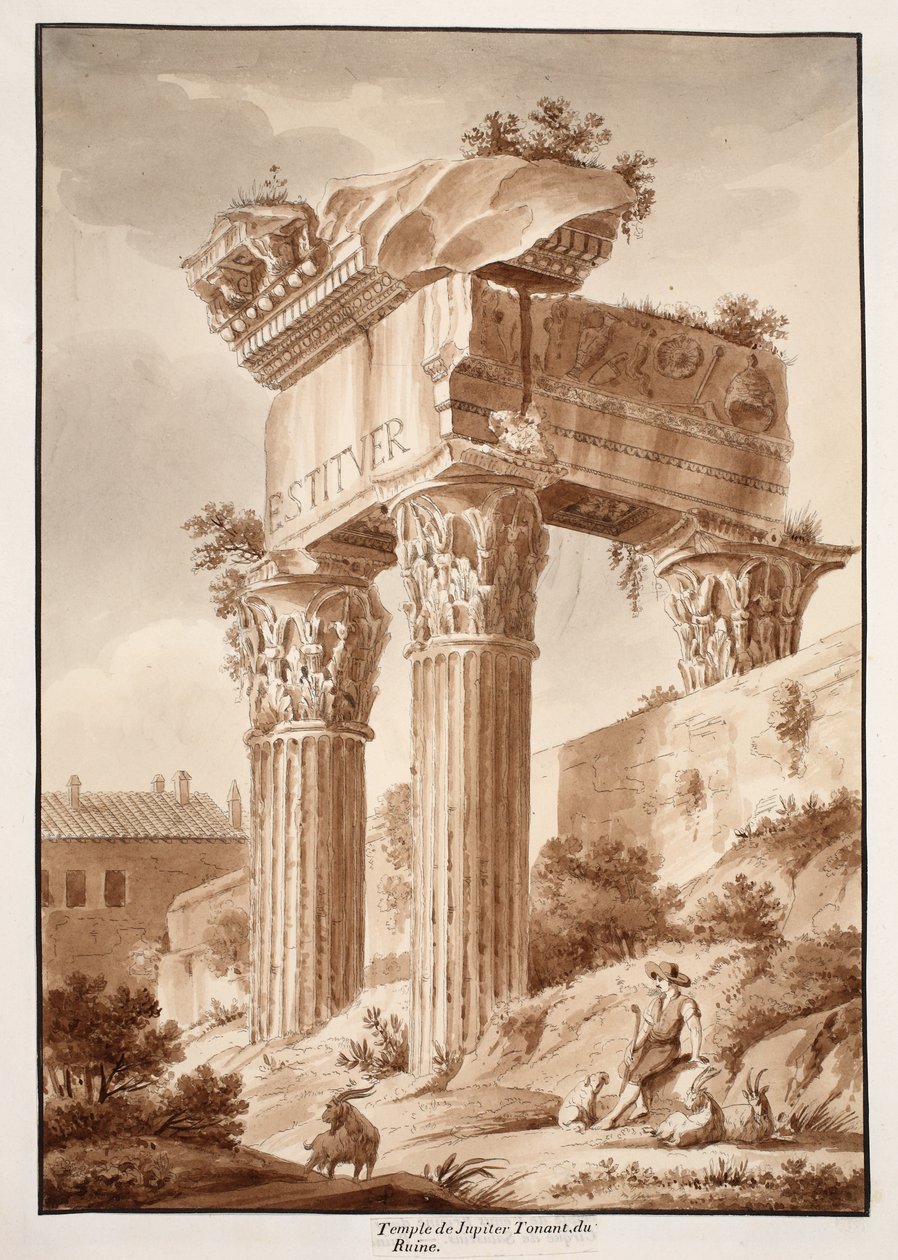 The Temple of Jupiter Tonans, ruins, 1833 by Agostino Tofanelli