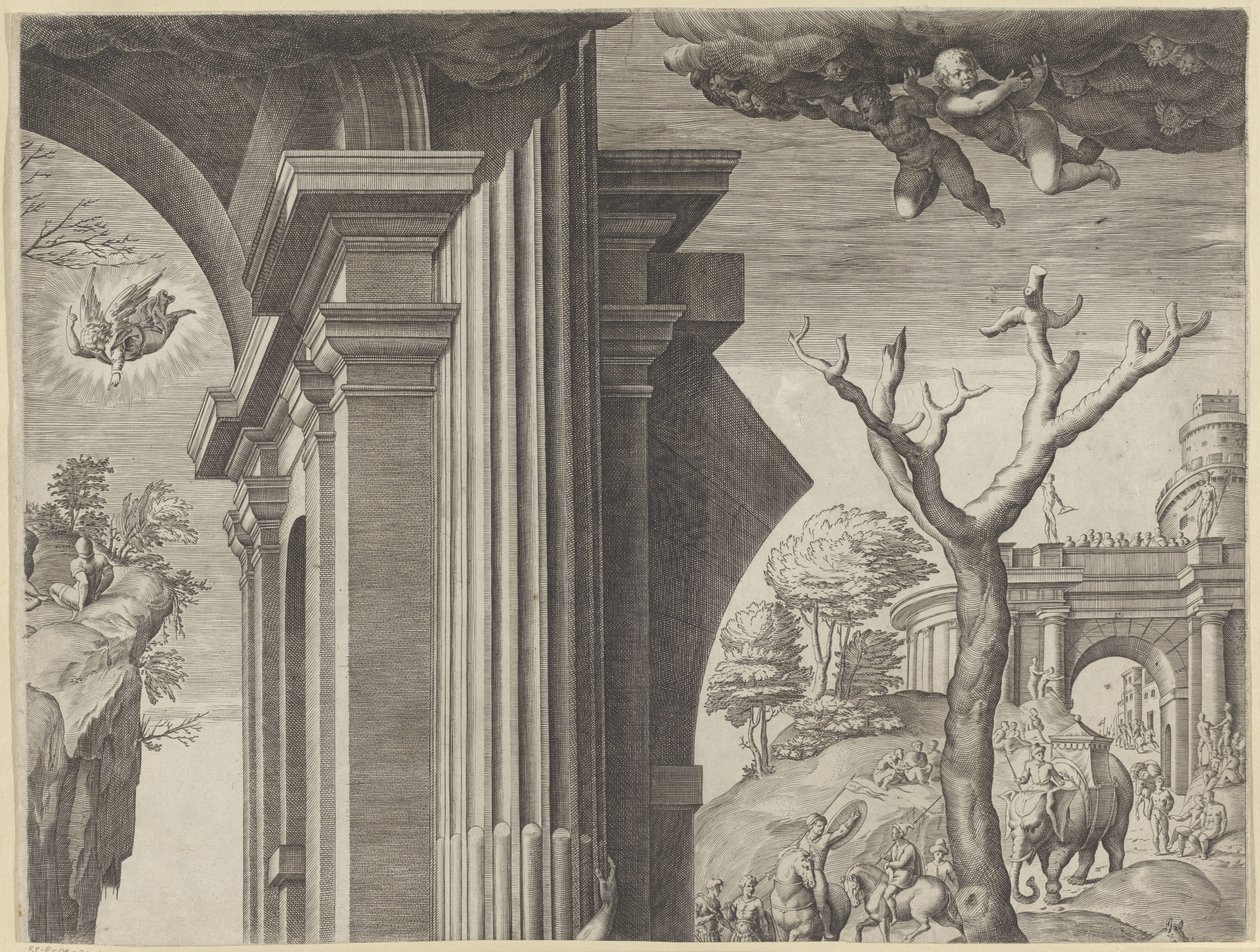 Adoration by the Kings (top right part) by Agostino Carracci