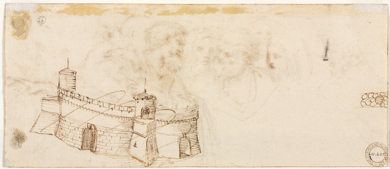 Crenelated Fortress verso by Agostino Carracci