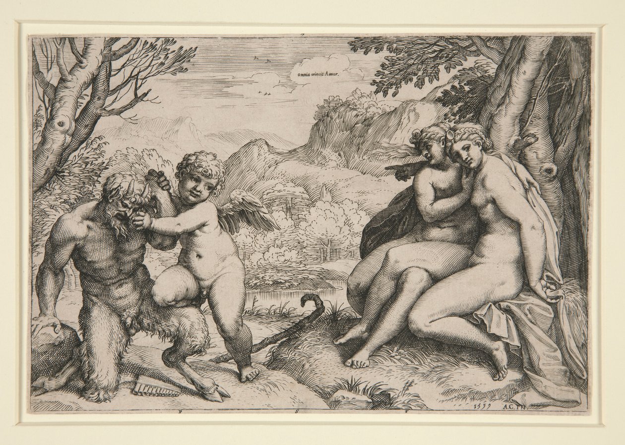 Pan Subdued by Cupid by Agostino Carracci