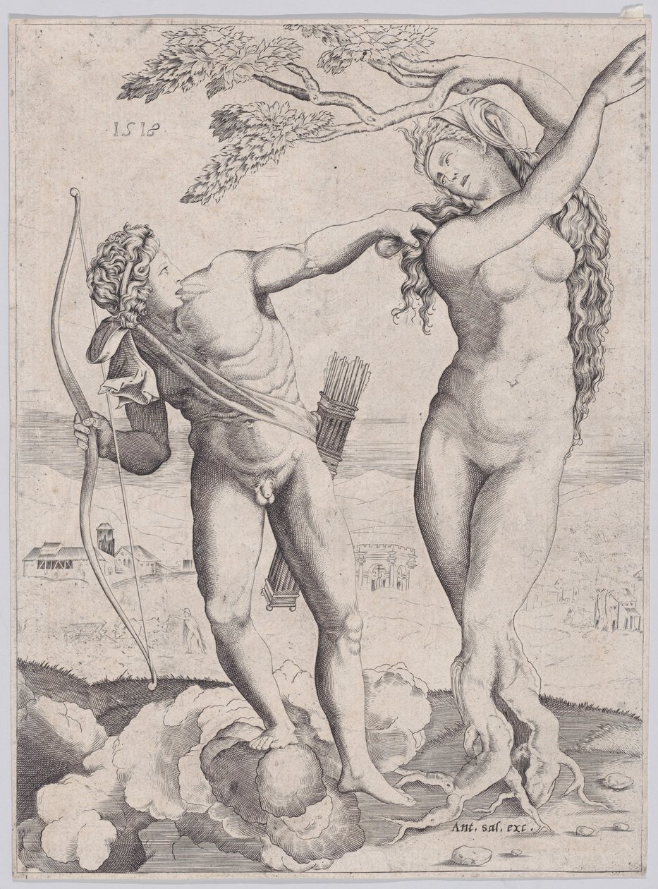 Apollo and Daphne, Dated 1518 by Agostino Veneziano