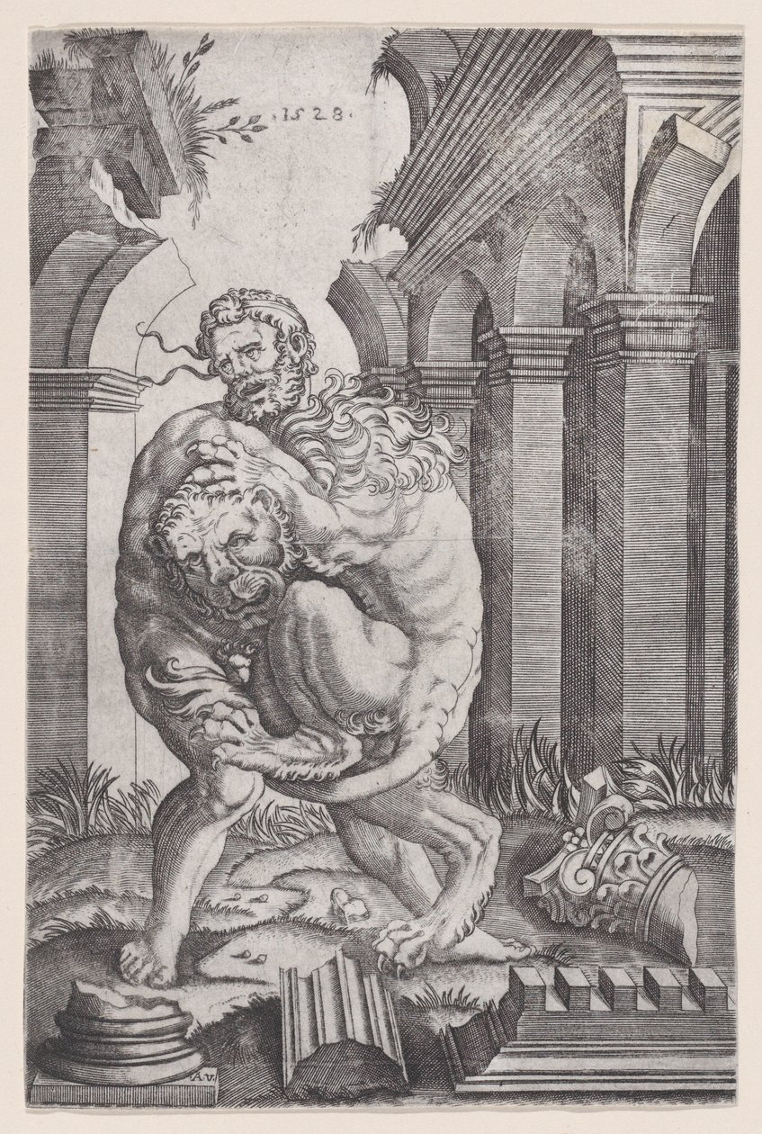 Hercules Strangling the Nemean Lion by Agostino Veneziano