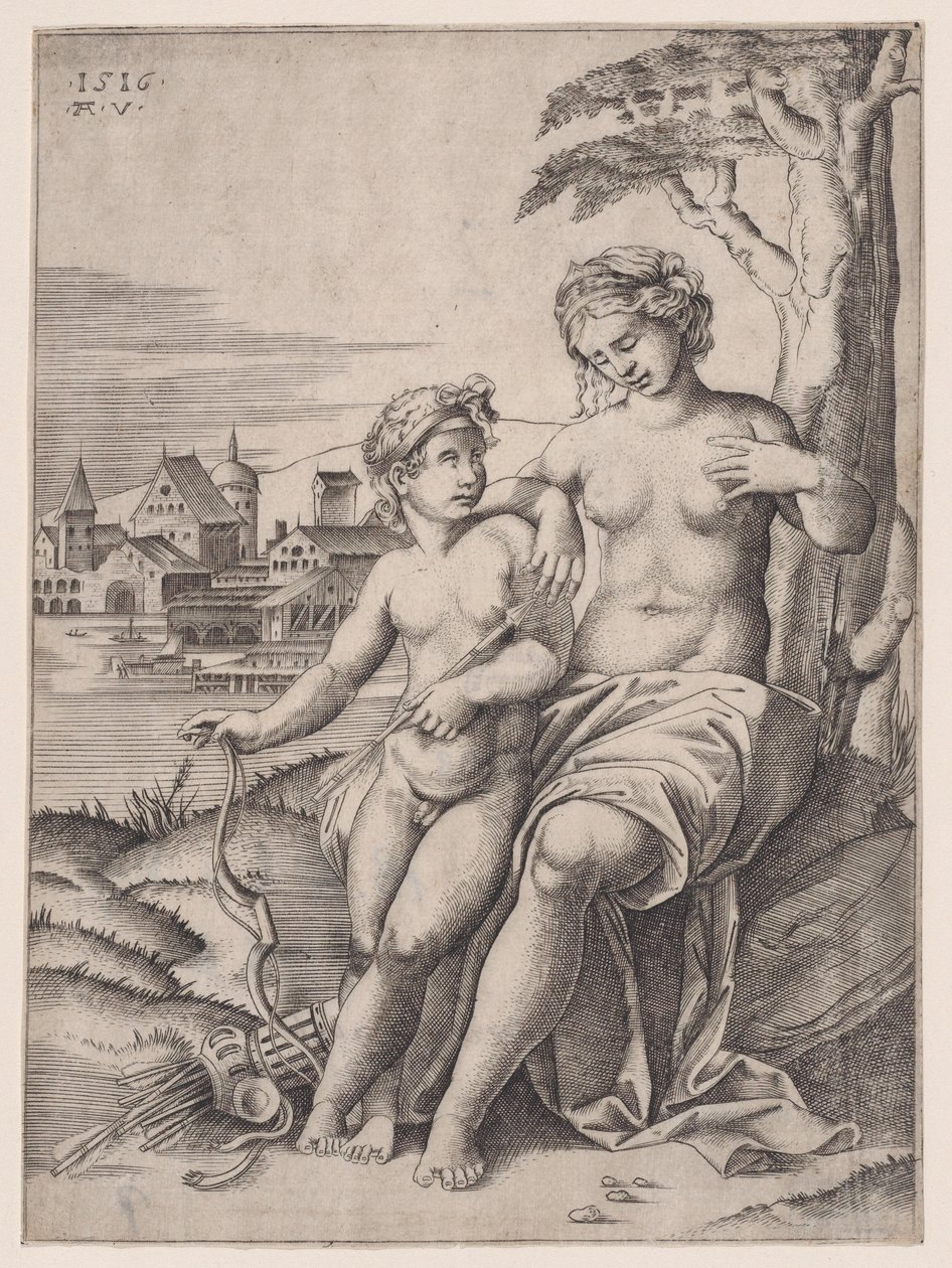 Venus and Eros by Agostino Veneziano