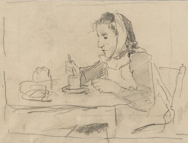 Girl Sitting at the Table with Cup by Albert Anker