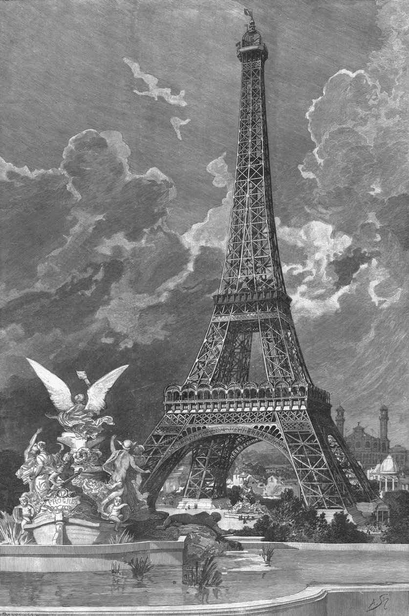 The Eiffel Tower, Universal Exhibition of 1889 in Paris, engraved by Andre Slom by Albert Bellenger